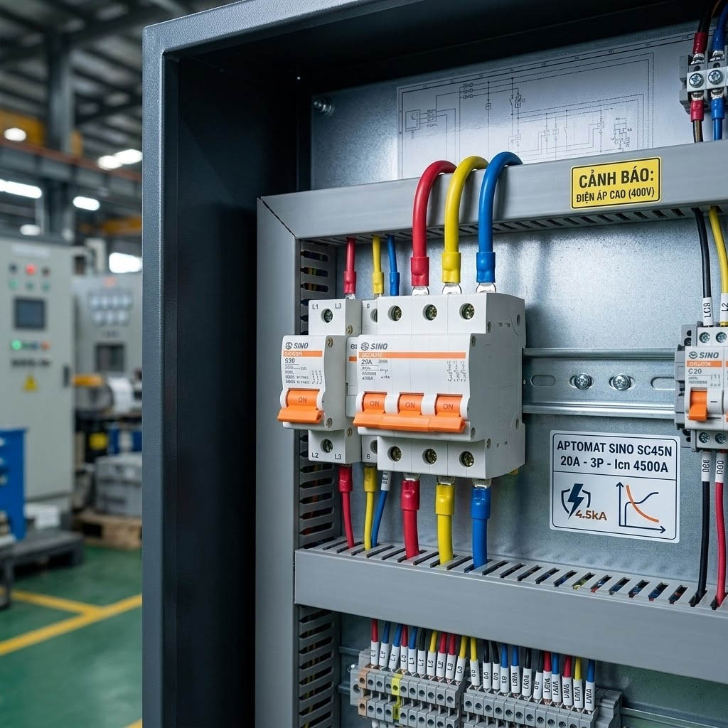 aptomat sp45n 3 cực đã được lắp đặt