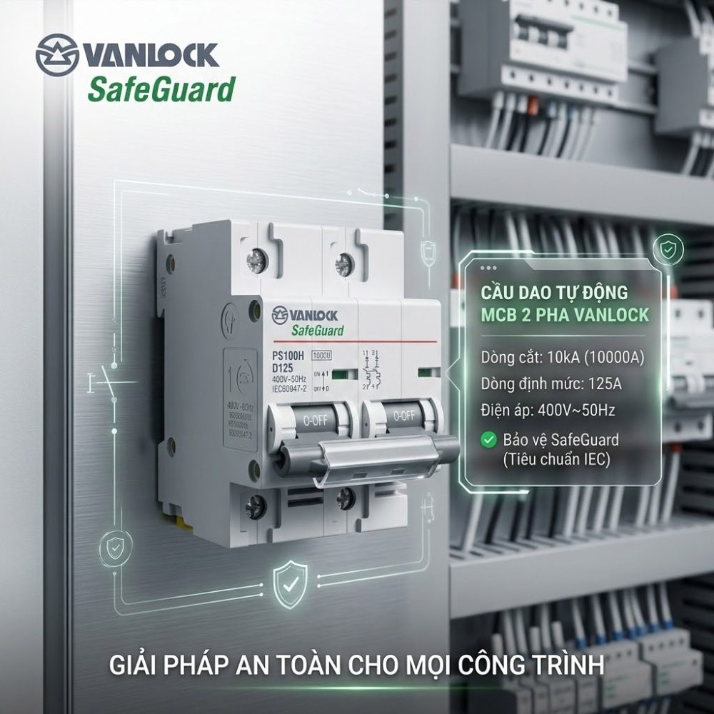 Aptomat 2 Cực PS100H (80A – 125A) Dòng Cắt 10kA