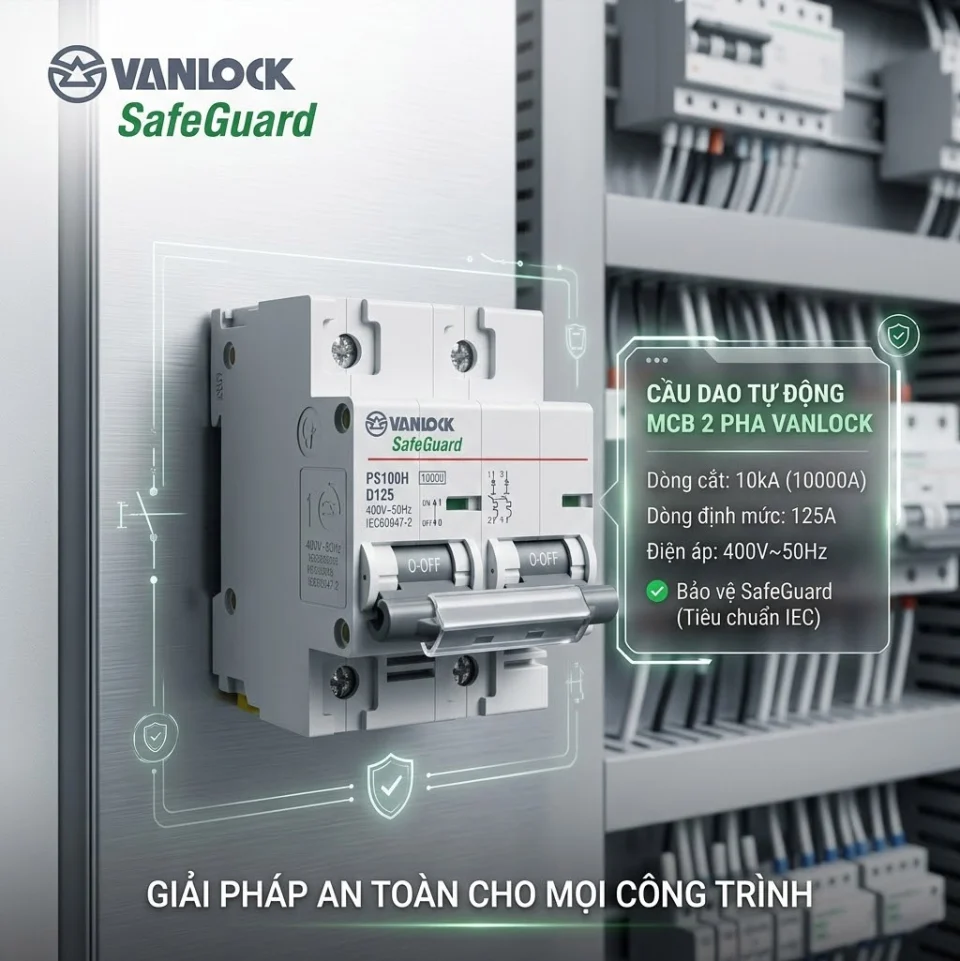 Aptomat 2 Cực PS100H (80A – 125A) Dòng Cắt 10kA