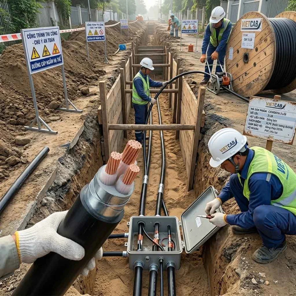 thi công cáp ngầm hạ thế 3 lõi