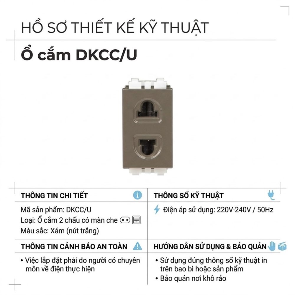 Ổ Cắm 2 Chấu Có Màn Che DKCC/U (220V-240V)