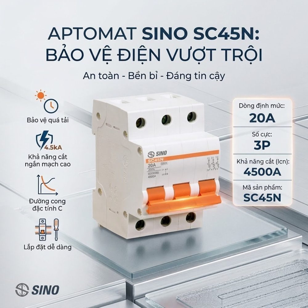 Aptomat MCB SC45N 3 Cực (6A-63A, 4.5kA, 400VAC)