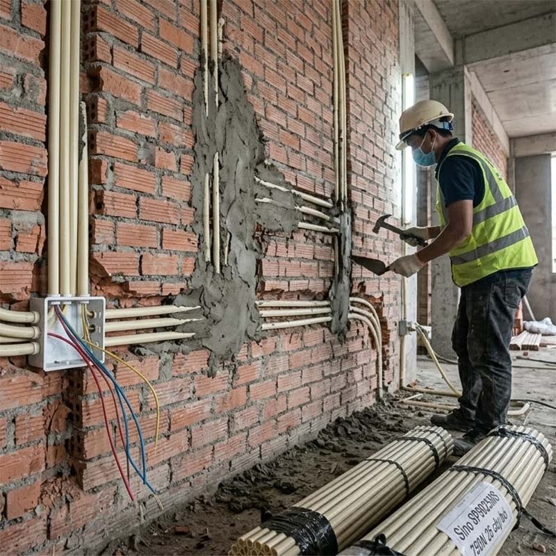 ứng dụng thực tế của Ống nhựa cứng luồn dây điện Sino SP9032LS 320N đi âm tường