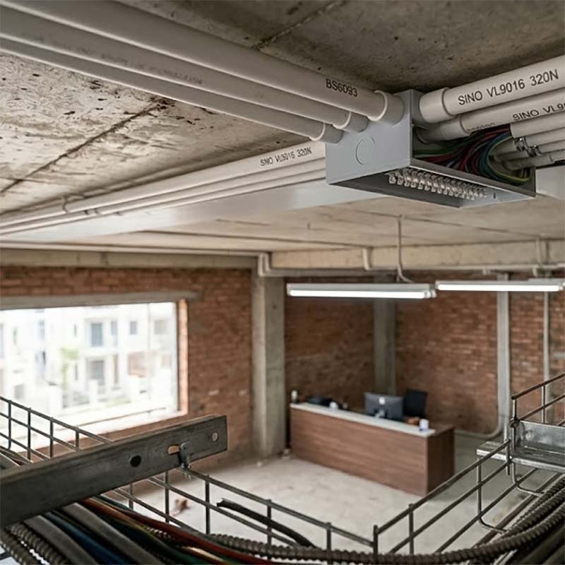 ứng dụng thực tế của Ống nhựa cứng luồn dây điện Sino VL9020 320N lắp đặt dưới trần nhà