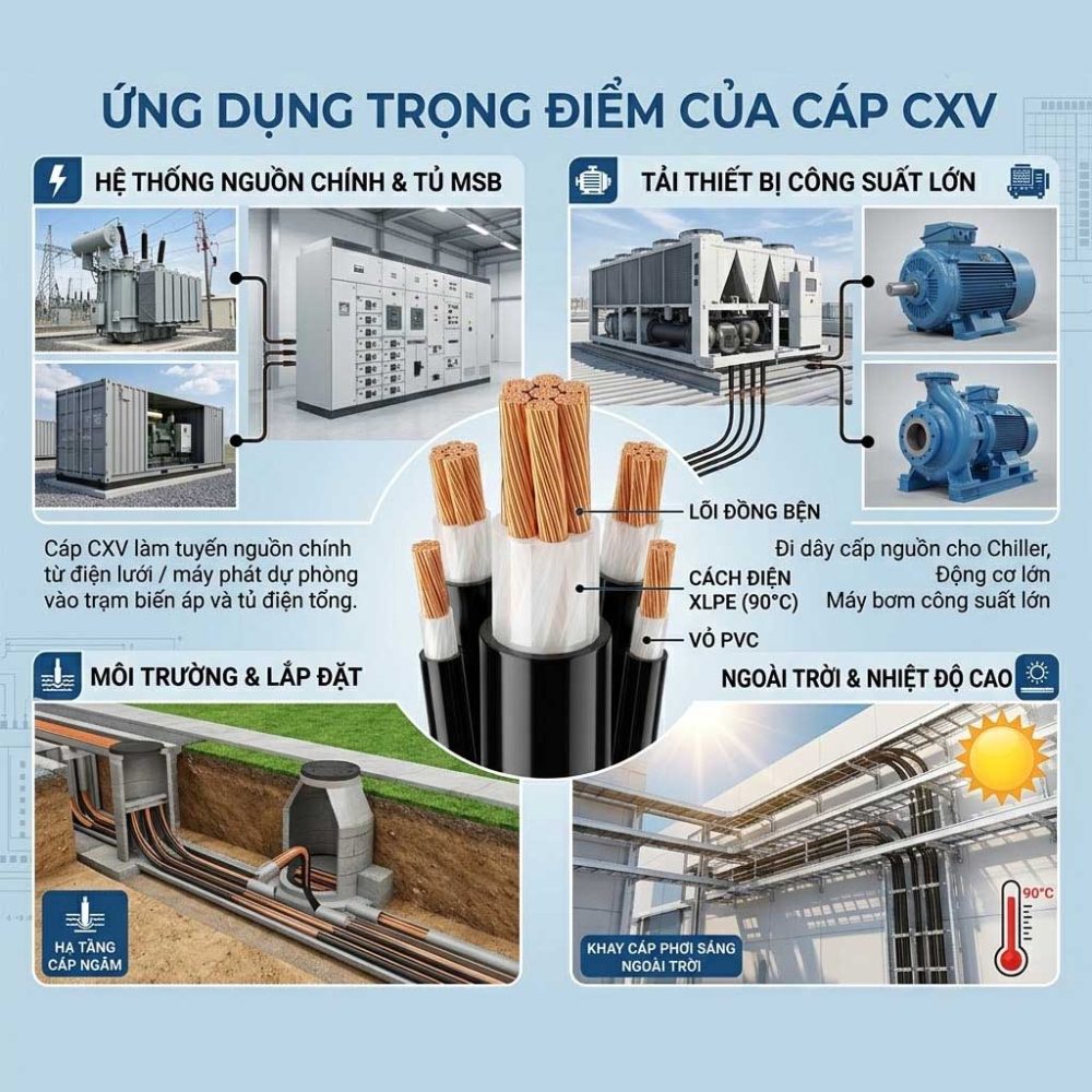 ứng dụng trọng điểm của cáp điện cxv