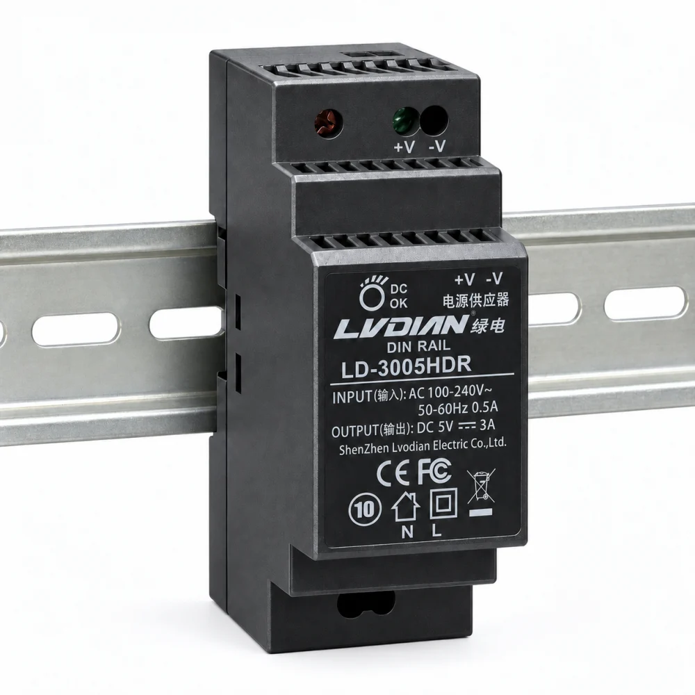 Bộ Nguồn Gắn Thanh Rail HDTEC 5V 3A 15W LD-3005HDR