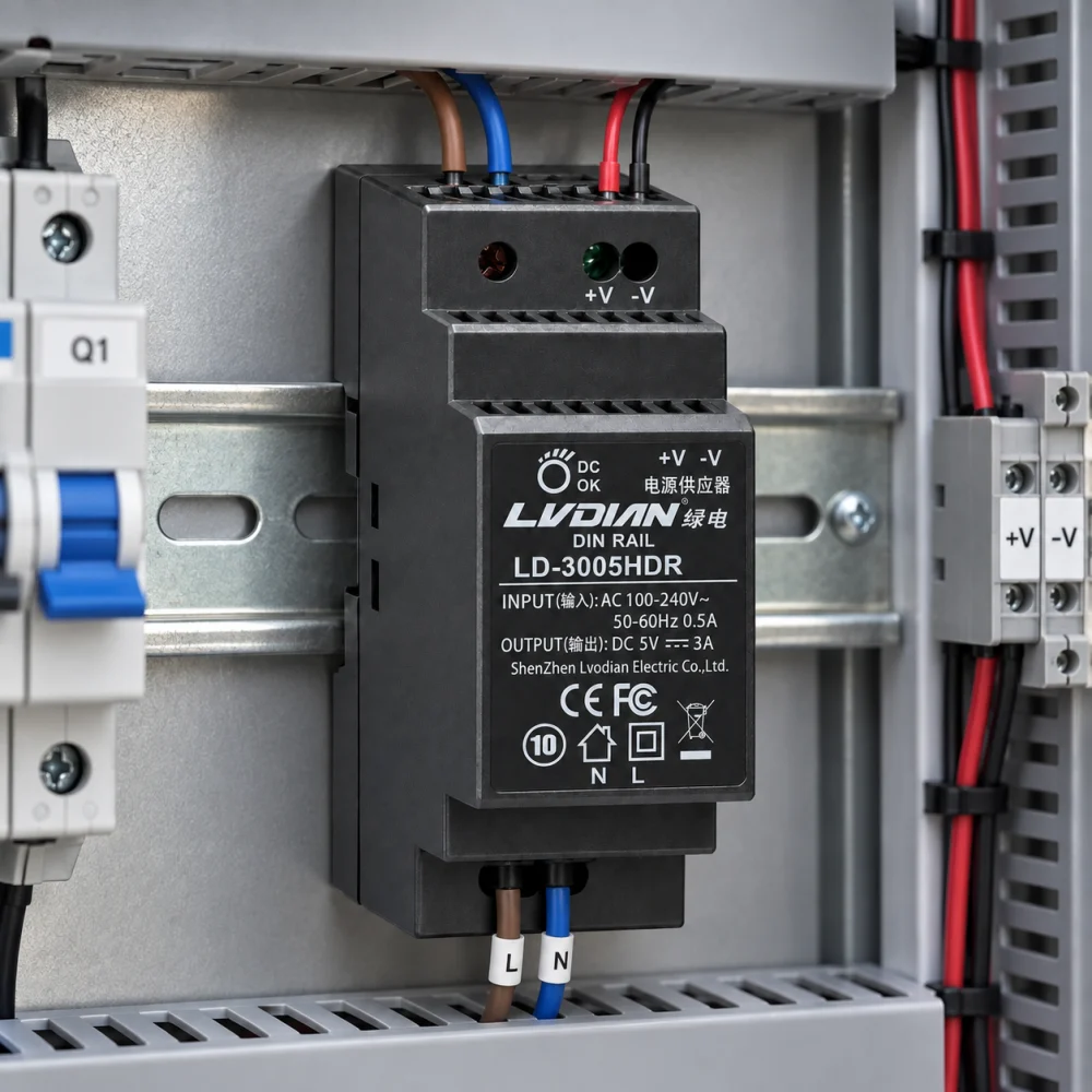 Bộ Nguồn Gắn Thanh Rail HDTEC 5V 3A 15W LD-3005HDR (ảnh thực tế)