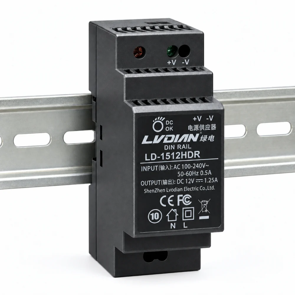 Bộ Nguồn Gắn Thanh Rail HDTEC DC 12V 1,25A 15W LD-1512HDR