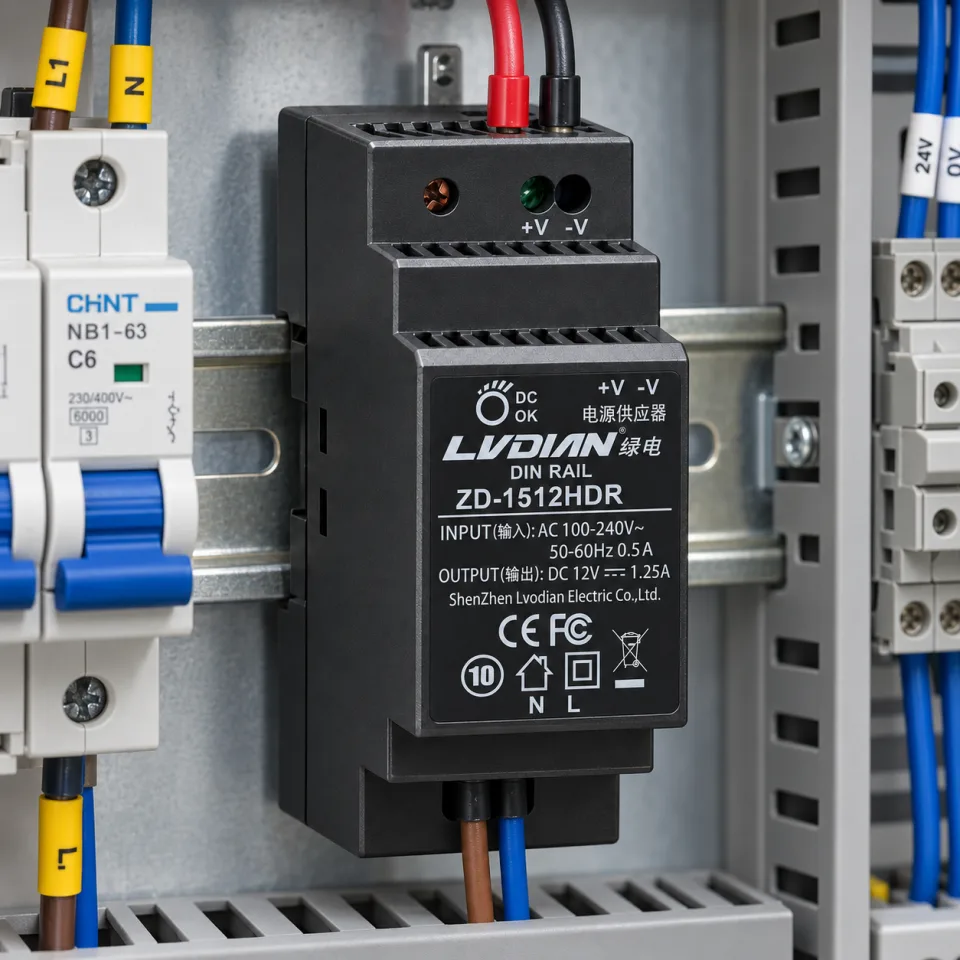 Bộ Nguồn Gắn Thanh Rail HDTEC DC 12V 1,25A 15W ZD-1512HDR (ảnh thực tế)
