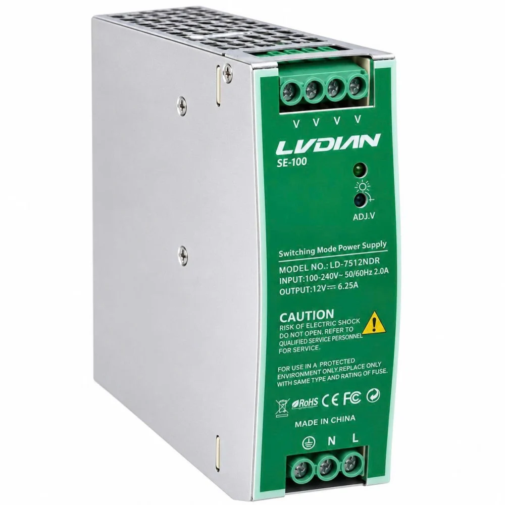 Bộ Nguồn Gắn Thanh Rail HDTEC DC 12V 6,25A 75W LD-7512NDR