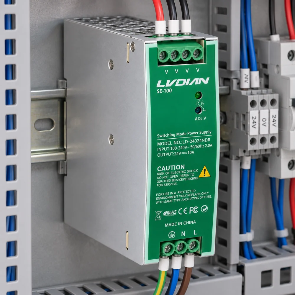 Bộ Nguồn Gắn Thanh Rail HDTEC DC 24V 10A 240W LD-24024NDR (ảnh thực tế)
