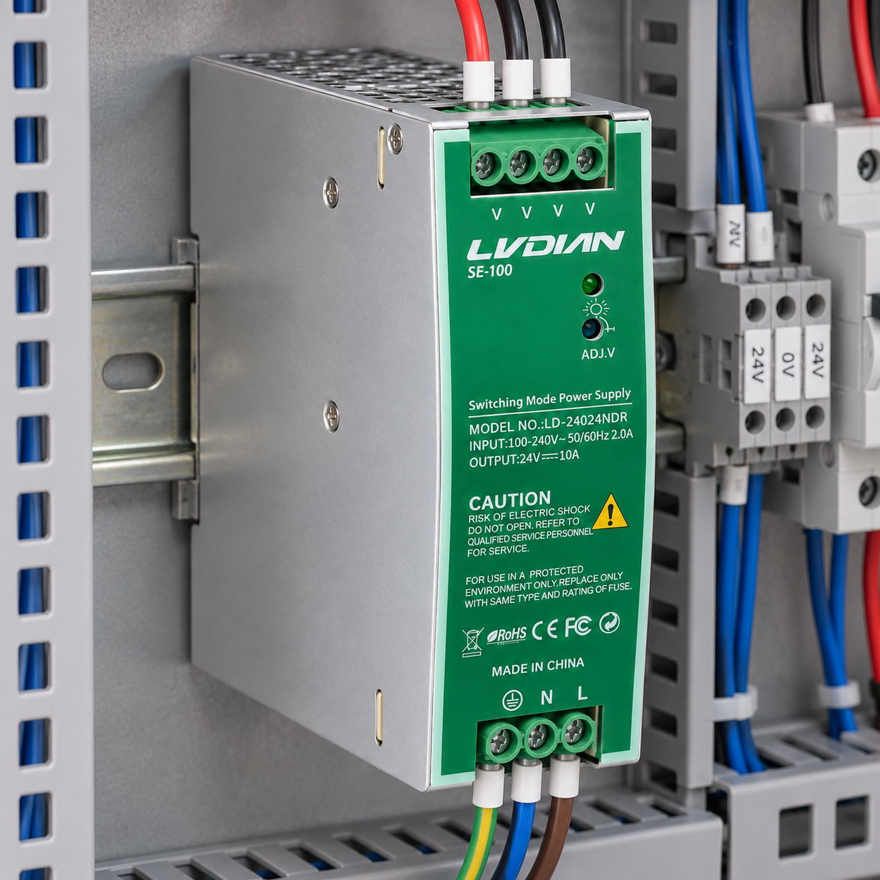 Bộ Nguồn Gắn Thanh Rail HDTEC DC 24V 10A 240W LD-24024NDR (ảnh thực tế)