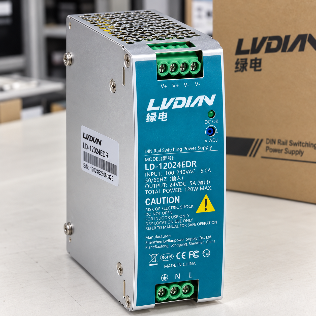 Bộ Nguồn Gắn Thanh Rail HDTEC DC 24V 5A 120W LD-12024EDR (ảnh thực tế)