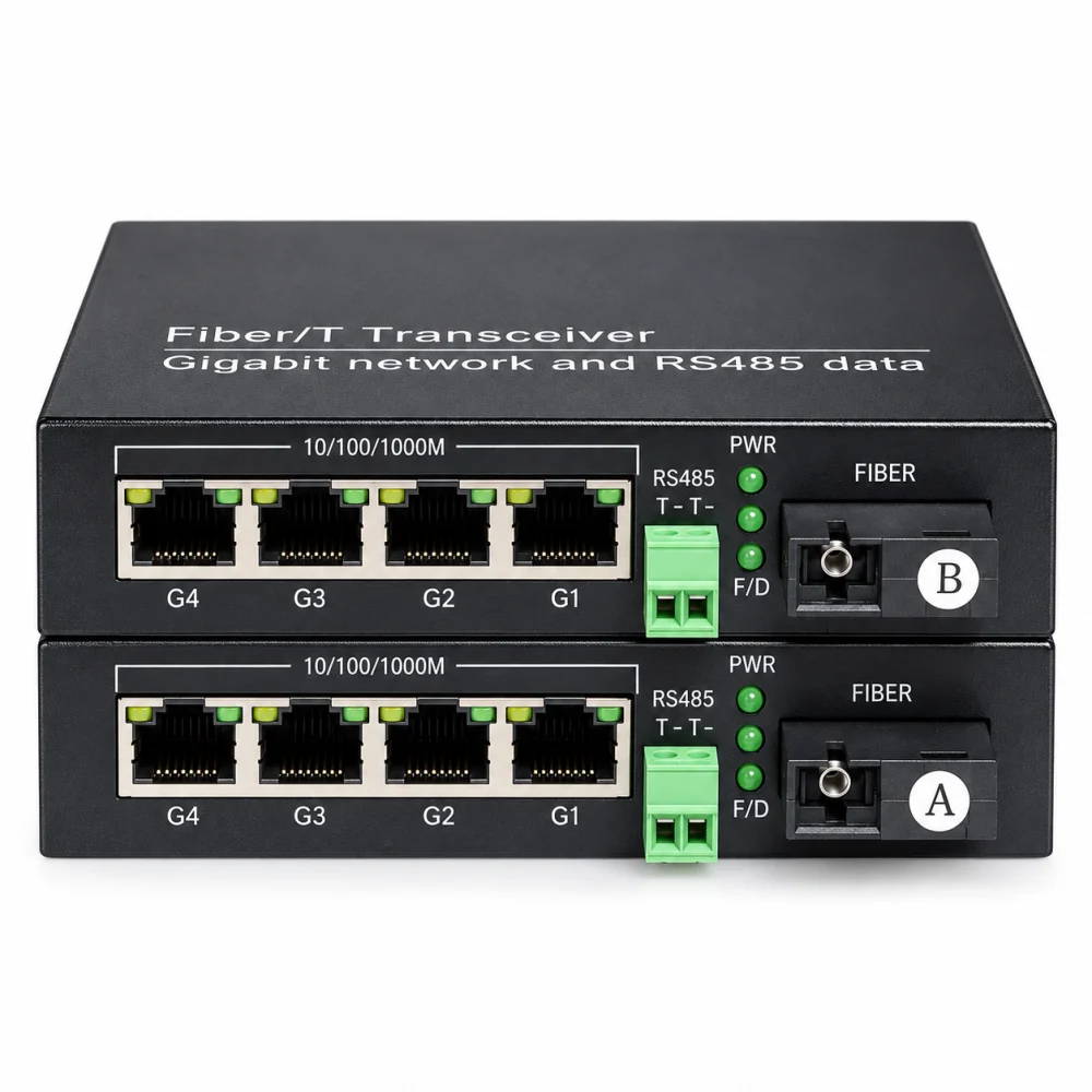 Bộ chuyển đổi công nghiệp HDTEC RS485 sang 4P RJ45 1G HDTEC-485GE4