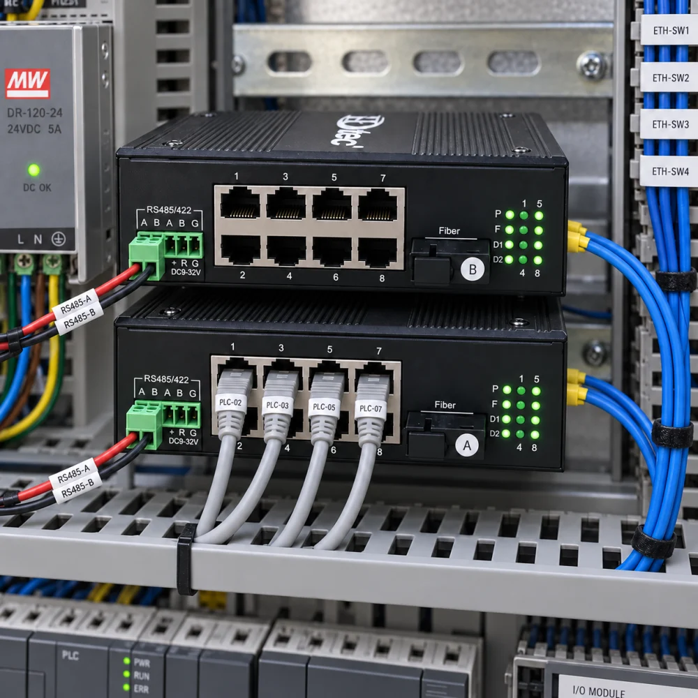 Bộ chuyển đổi công nghiệp HDTEC RS485 sang 8P RJ45 (100m) HDTEC-485E8 (ảnh thực tế)