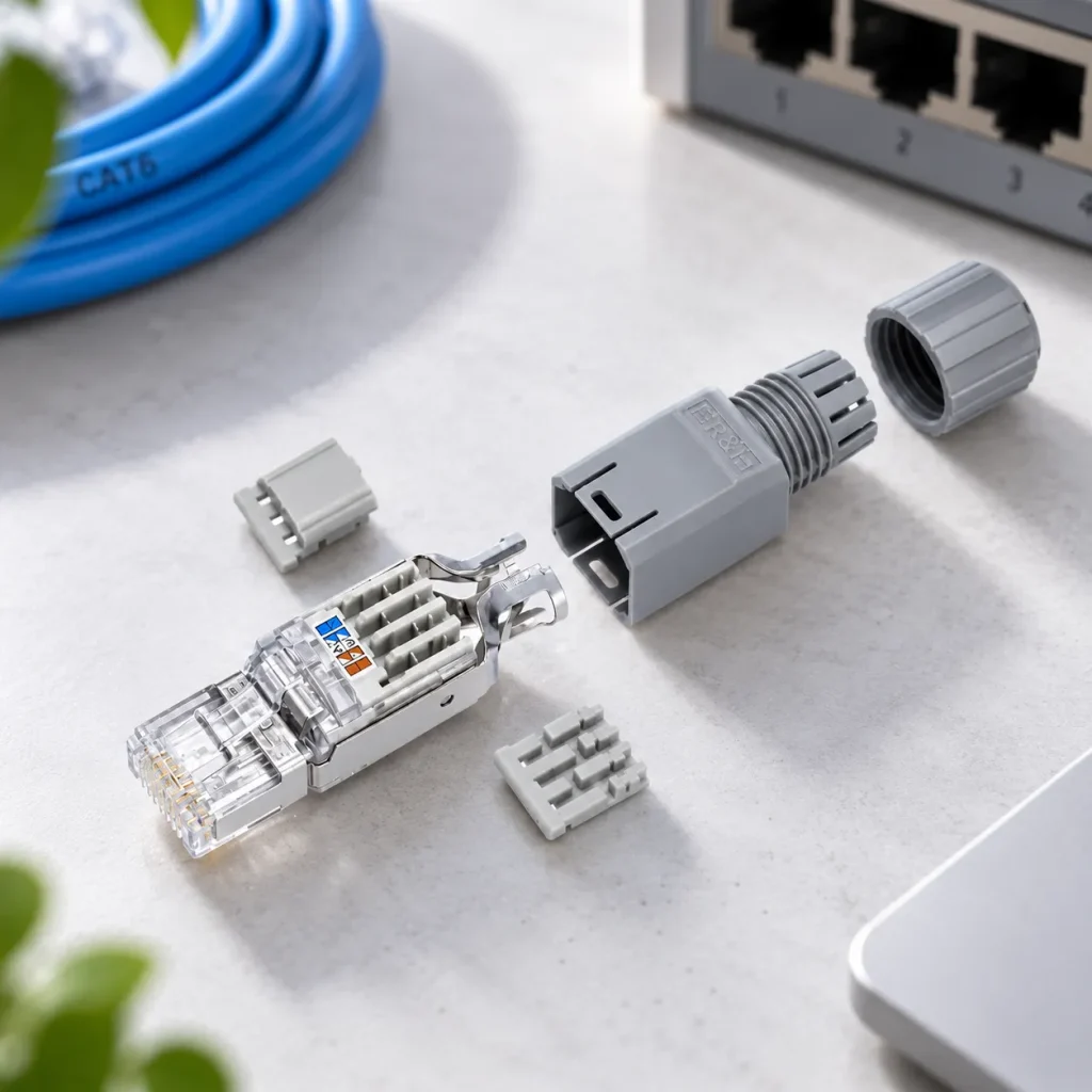 Đầu cắm mạng R&M FM45 Cat5e RJ45 ảnh thực tế