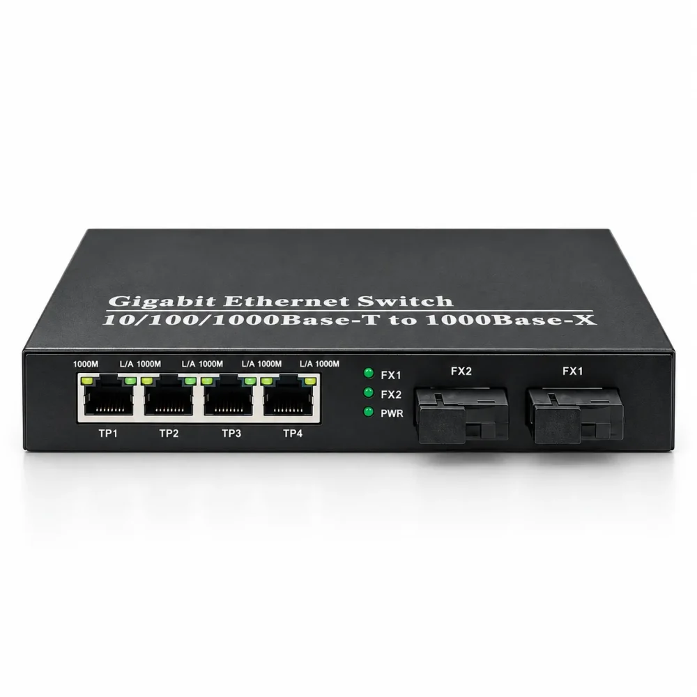 Bộ chuyển đổi quang điện Flyin 1 cổng SFP 4 cổng RJ45 100Mbps
