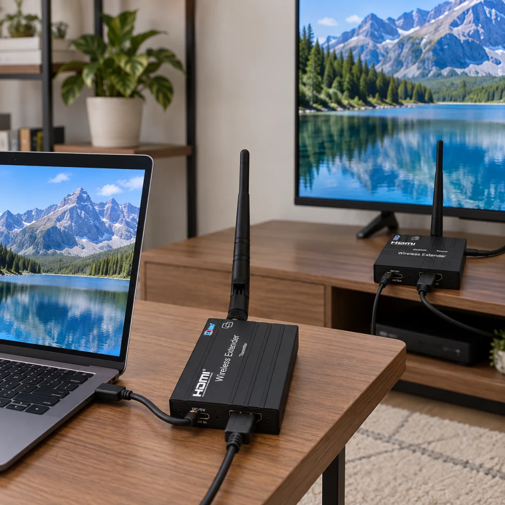 HDMI không dây xuyên tường 1080P 150 mét HDTEC HDWE06 (ảnh thực tế sản phẩm)