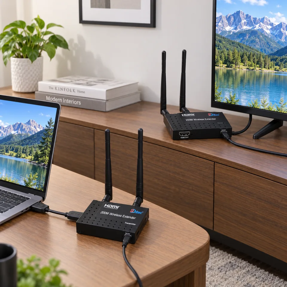 HDMI không dây xuyên tường 1080P 200 mét HDTEC HDWE03 (ảnh thực tế sản phẩm)