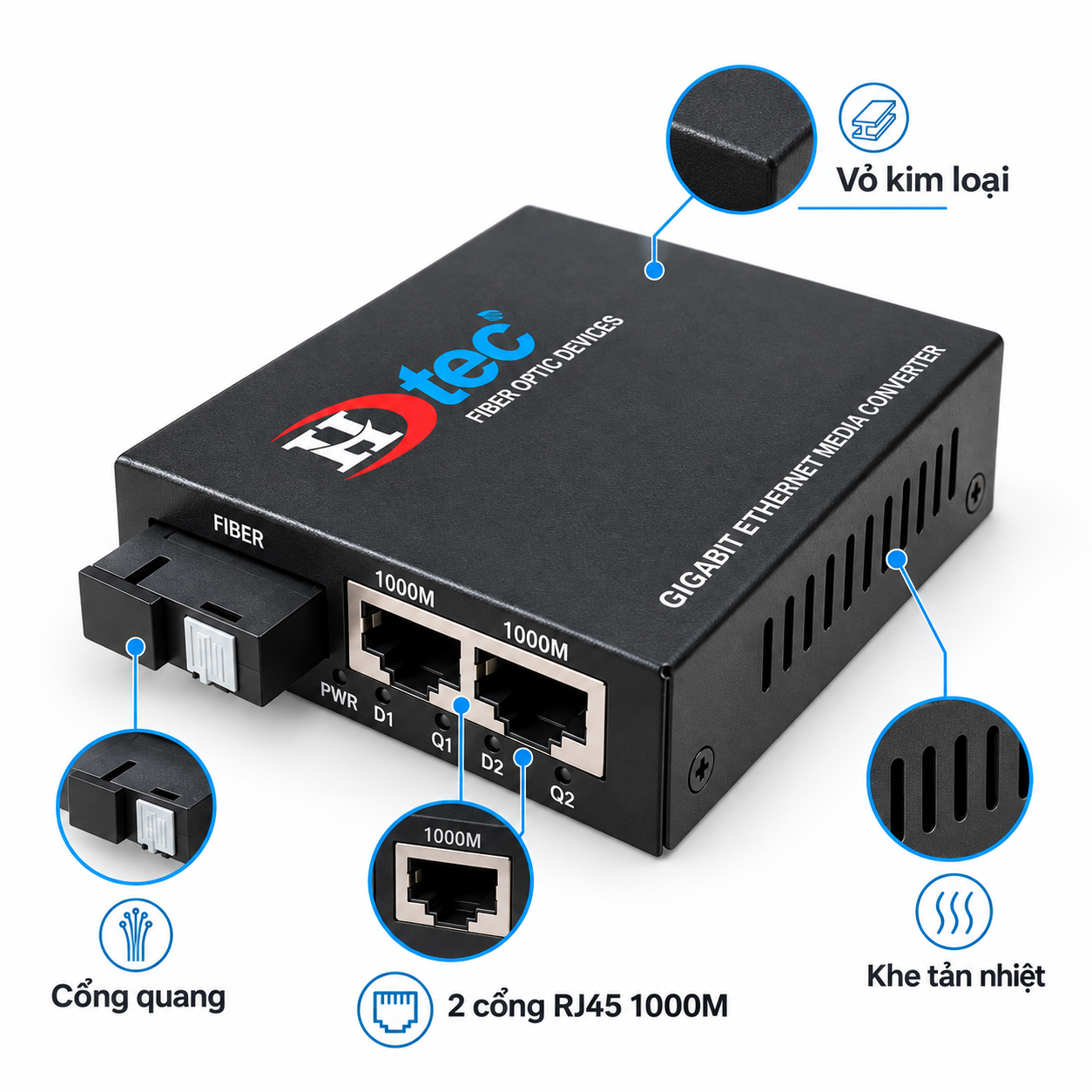 HDTEC Fiber Switch PoE 2 Port 1G (ảnh chi tiết sản phẩm)