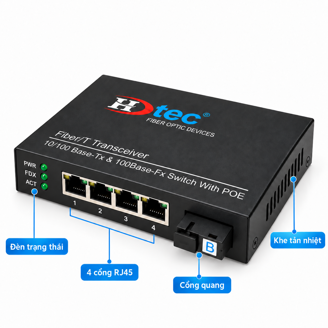 HDTEC Fiber Switch PoE 4 Port 1G (ảnh chi tiết sản phẩm)