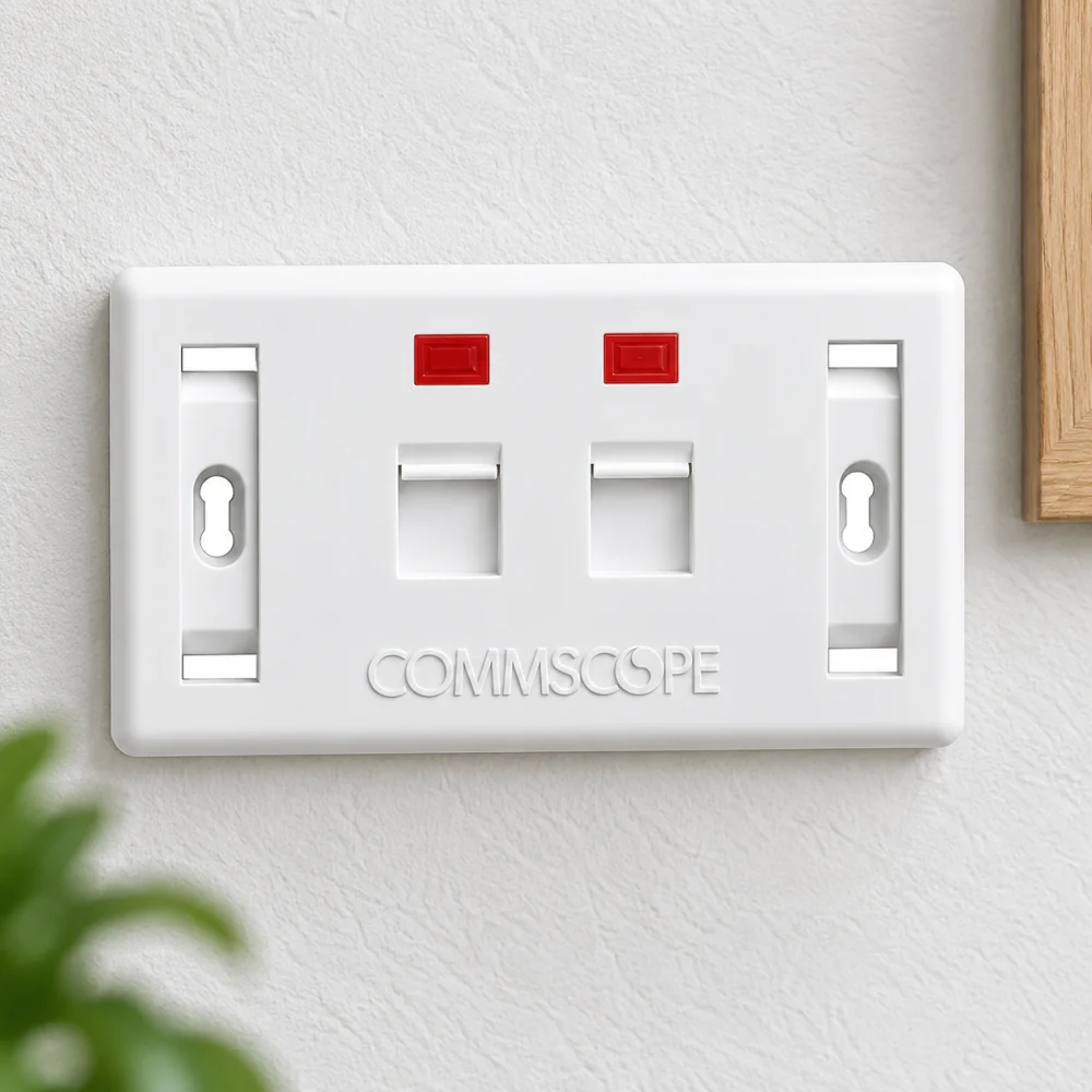 Mặt Ổ Cắm Mạng Commscope Phiên Bản Có Nắp Che 2 Cổng (ảnh thực tế sản phẩm)