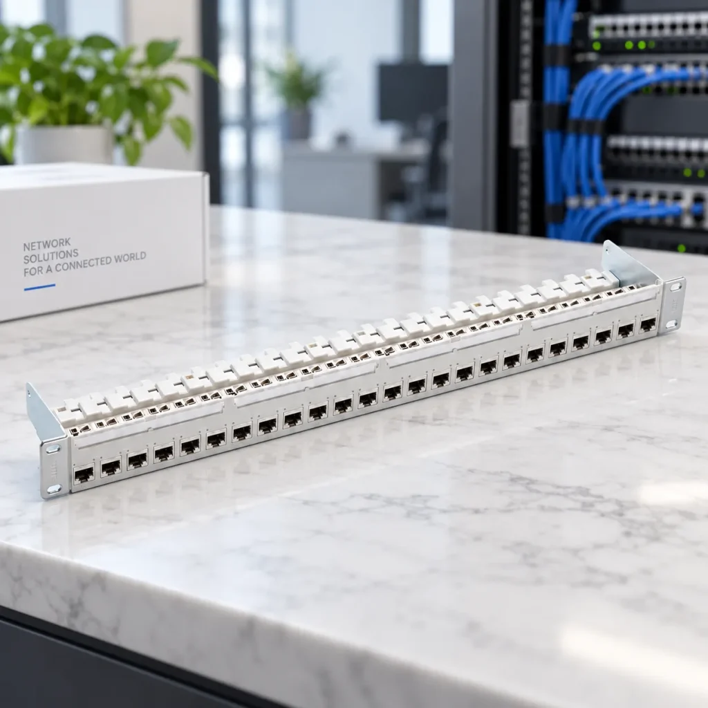 Patch Panel R&M Cat6A EL 24 cổng RJ45 chống nhiễu ảnh thực tế