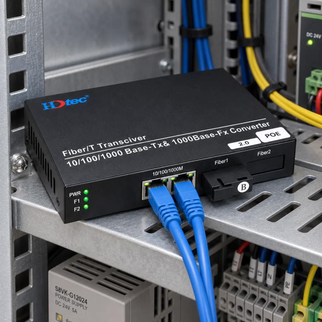 Switch Quang Công Nghiệp 1 Cổng SC, 2 Cổng RJ45 (ảnh thực tế)