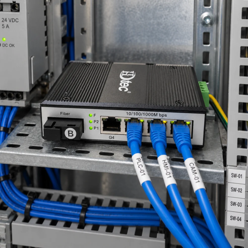 Switch Quang Công Nghiệp 1 Cổng SC, 4 Cổng RJ45 (ảnh thực tế)