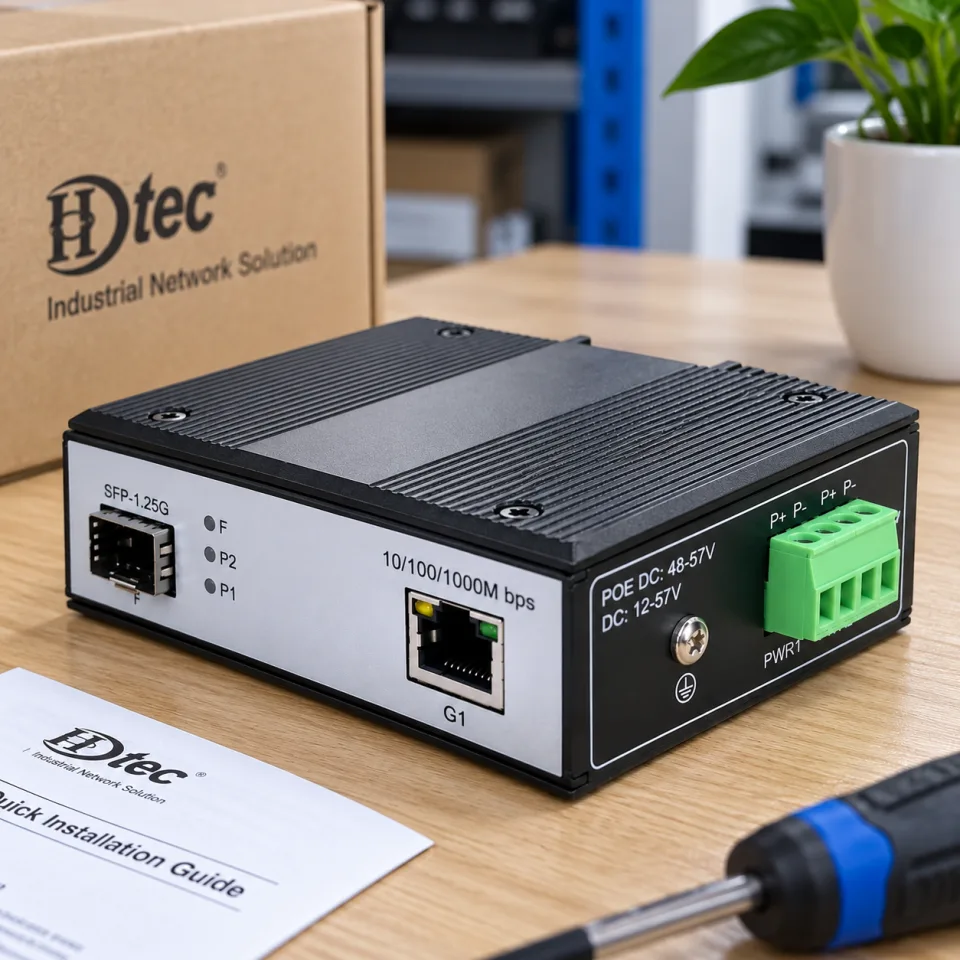 Switch Quang Công Nghiệp 1 Cổng SFP, 1 Cổng RJ45 (ảnh thực tế)