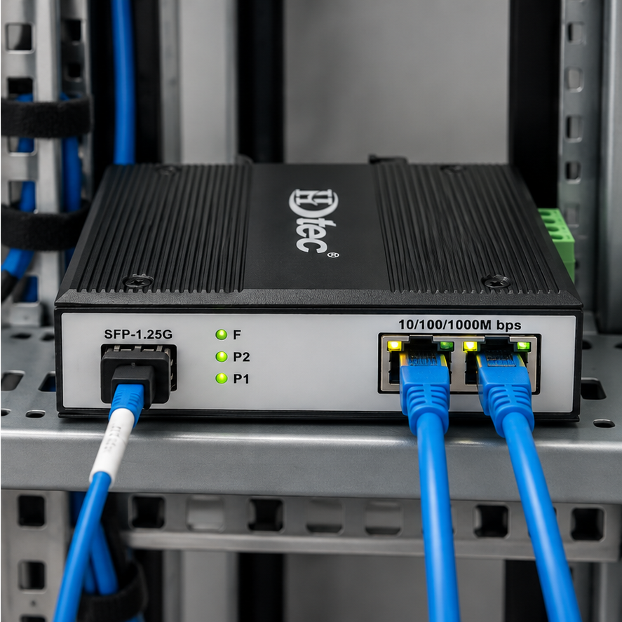 Switch Quang Công Nghiệp 1 Cổng SFP, 2 Cổng RJ45 (Ảnh thực tế)