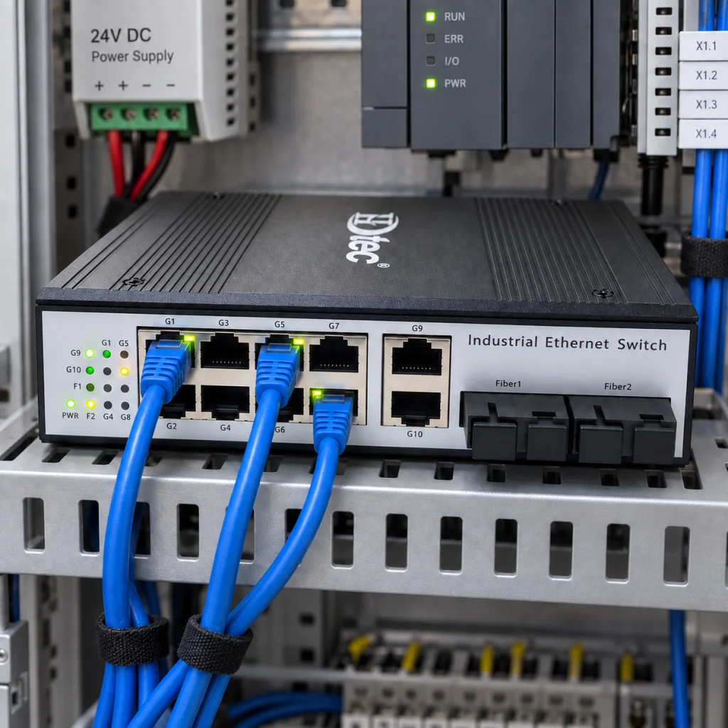 Switch Quang Công Nghiệp 2 Cổng SC, 10 Cổng RJ45 (ảnh thực tế)