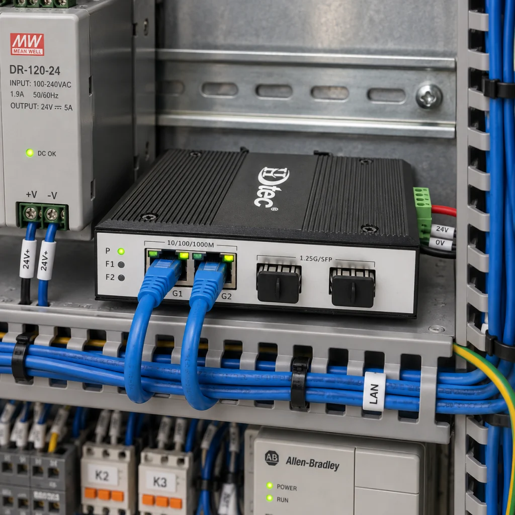 Switch Quang Công Nghiệp 2 Cổng SC, 2 Cổng RJ45 (ảnh thực tế)