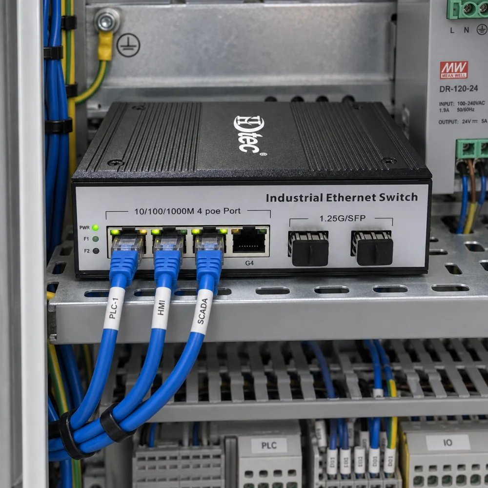 Switch Quang Công Nghiệp 2 Cổng SC, 4 Cổng RJ45 (ảnh thực tế)