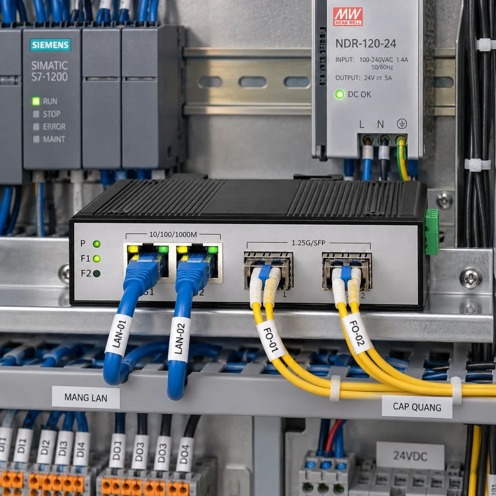 Switch Quang Công Nghiệp 2 Cổng SFP, 2 Cổng RJ45 (ảnh thực tệ)