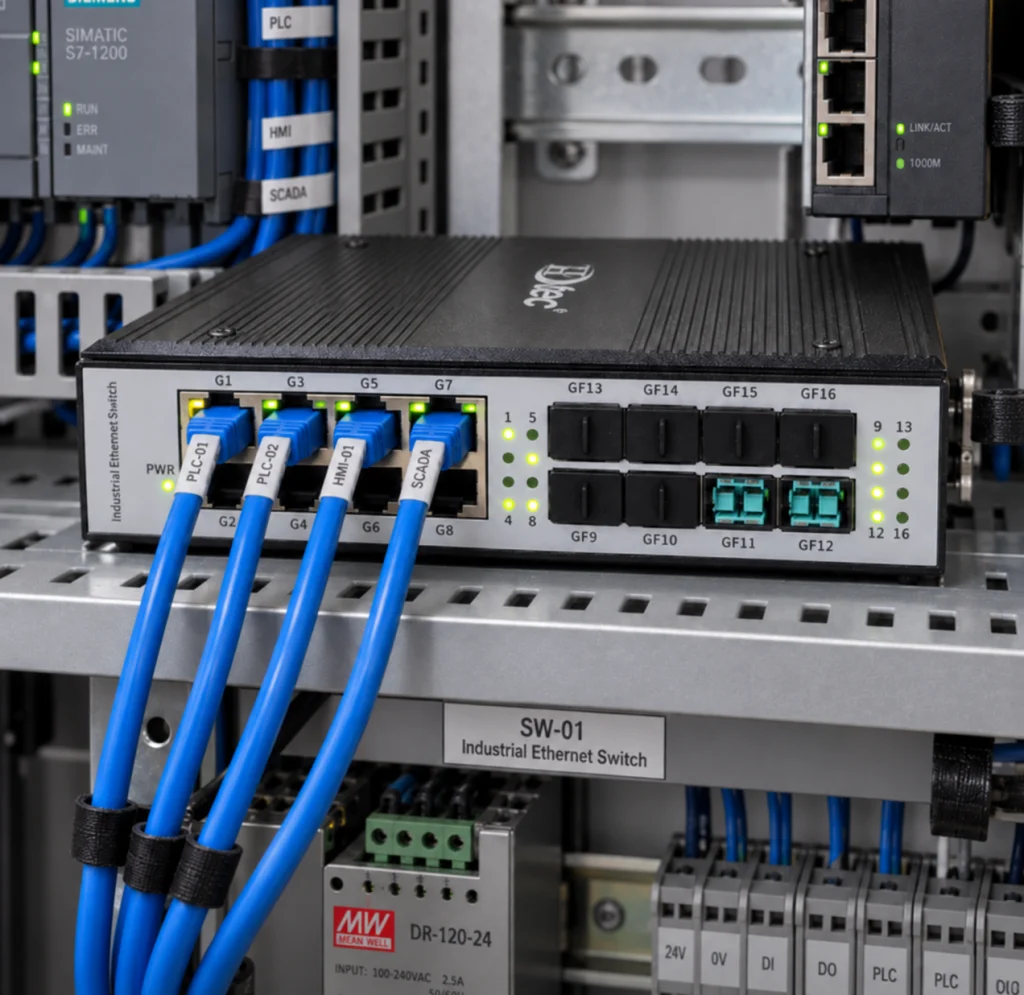 Switch Quang Công Nghiệp 8 Cổng SFP, 8 Cổng RJ45 (Ảnh Thực Tế)