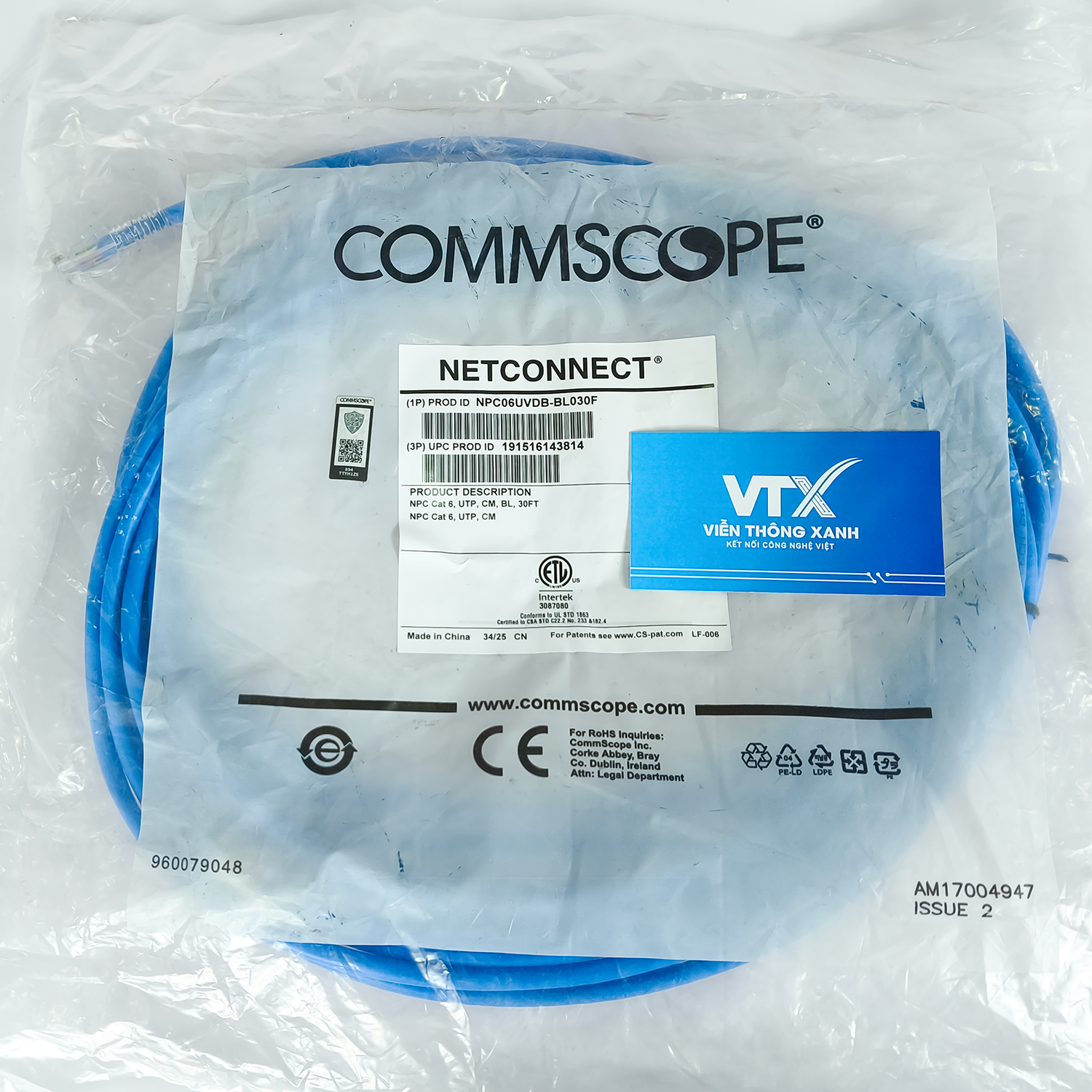 Dây nhảy cáp mạng Cat6 UTP 30ft 9.1m màu xanh NPC06UVDB-BL030F (3)
