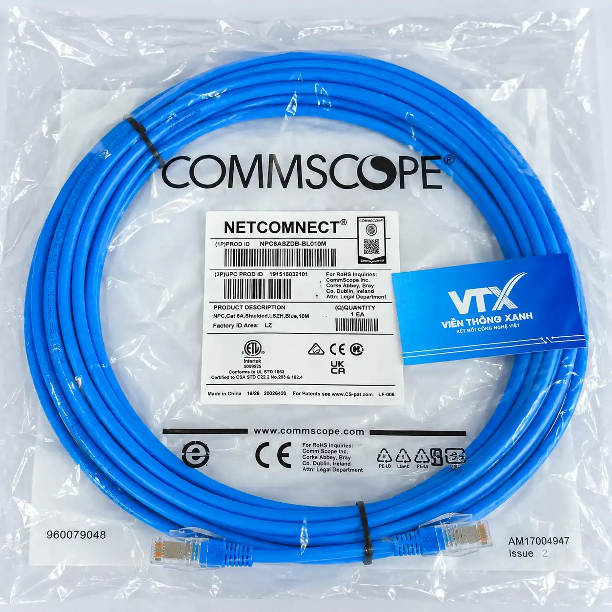 Dây nhảy cáp mạng Cat6A UTP 10m màu xanh NPC6ASZDB-BL010M (2)