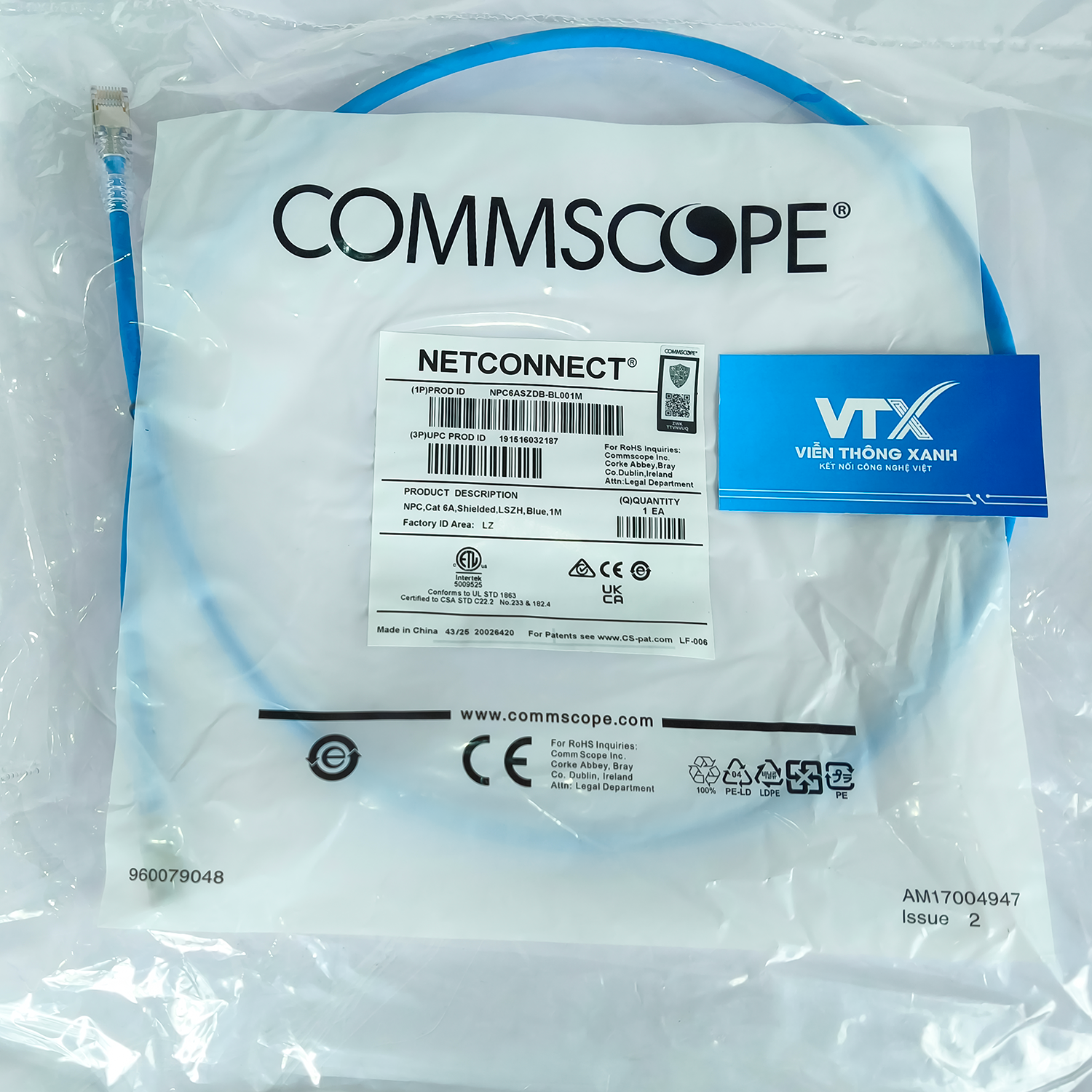 Dây nhảy cáp mạng Cat6A UTP 1m màu xanh NPC6ASZDB-BL001M (3)