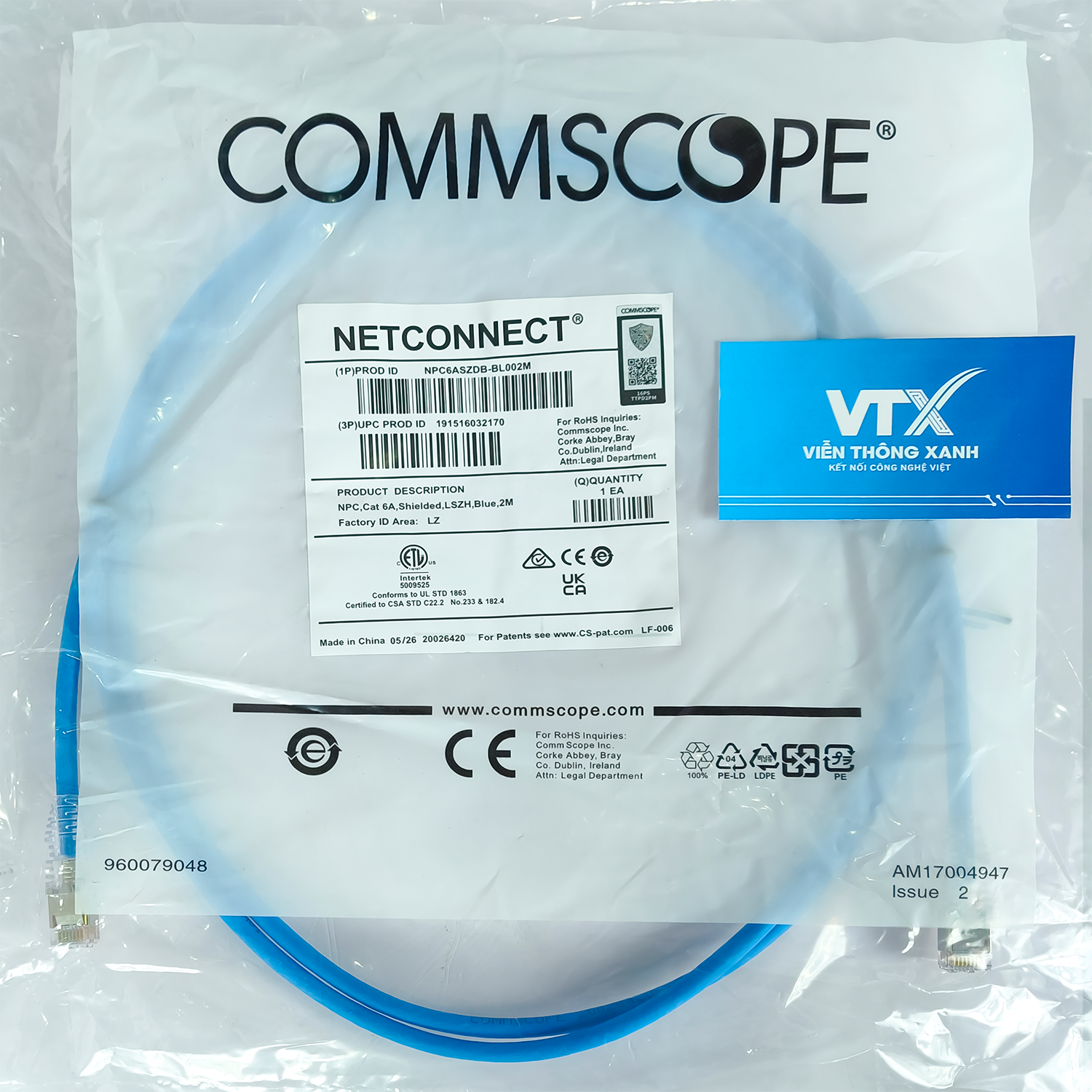 Dây nhảy cáp mạng Cat6A UTP 2m màu xanh NPC6ASZDB-BL002M (2)