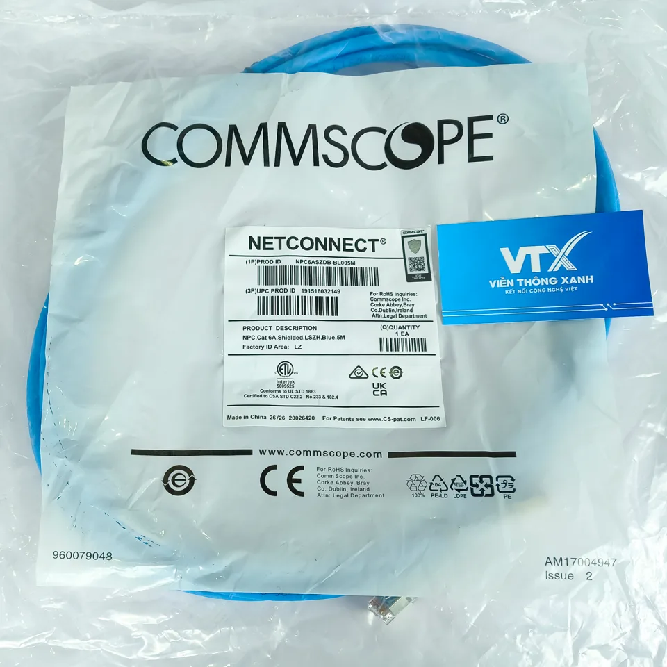 Dây nhảy cáp mạng Cat6A UTP 5m màu xanh NPC6ASZDB-BL005M (2)