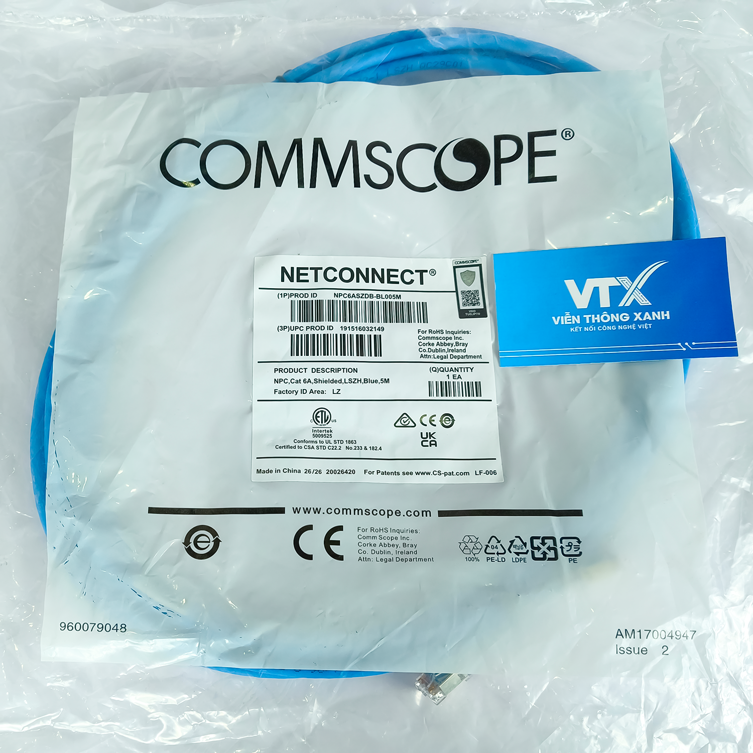 Dây nhảy cáp mạng Cat6A UTP 5m màu xanh NPC6ASZDB-BL005M (2)