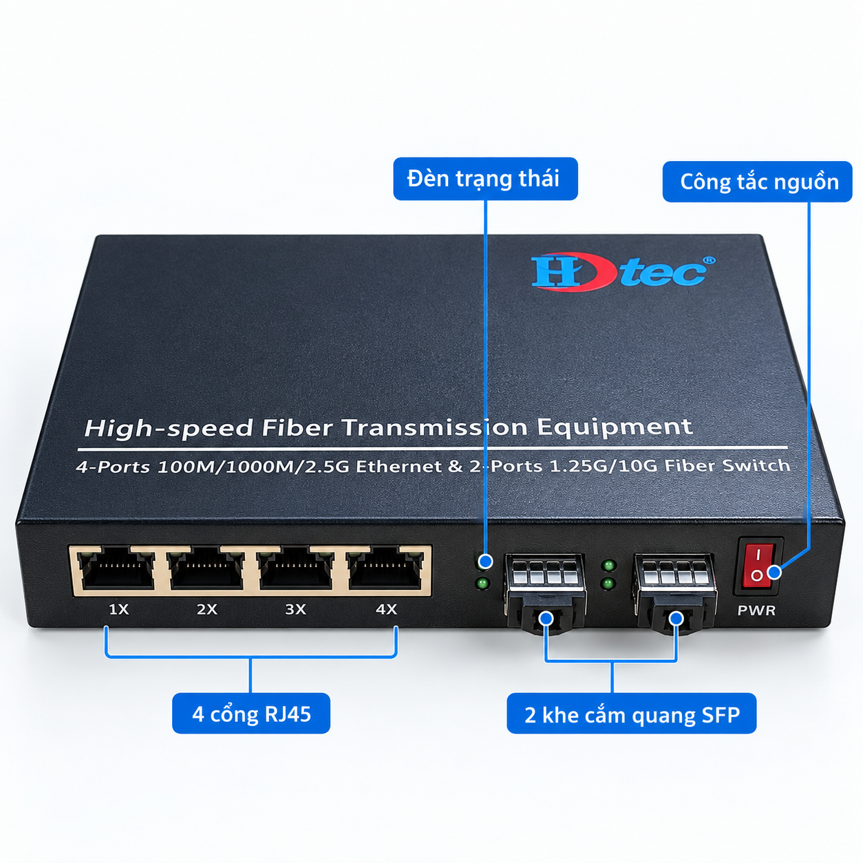 HDTEC Ethernet Converter 2F4RJ45 10G (ảnh kỹ thuật chi tiết)